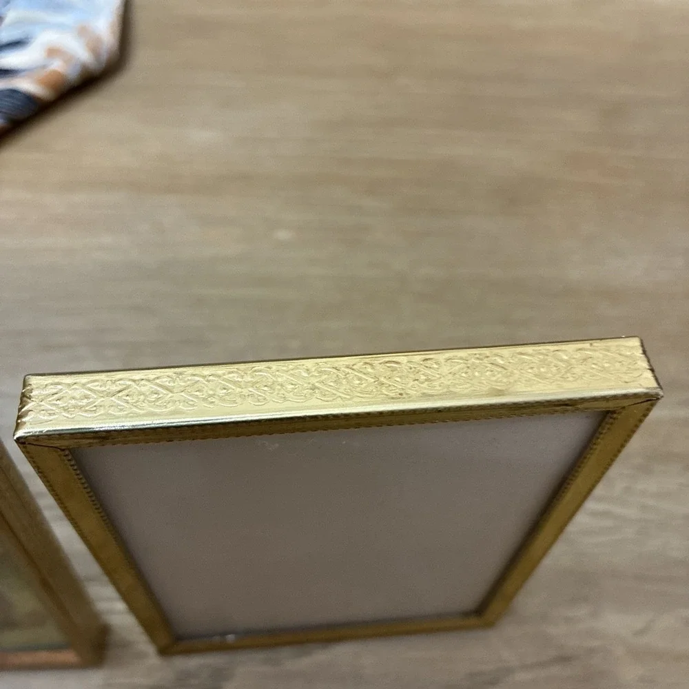 Vintage Lot of 2 Brass Tabletop Small Picture Frames 3 1/2 X 5 & 3 1/4 X 4 1/4